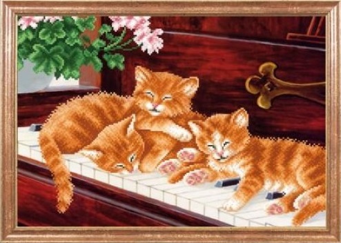 Котята на пианино вышивка