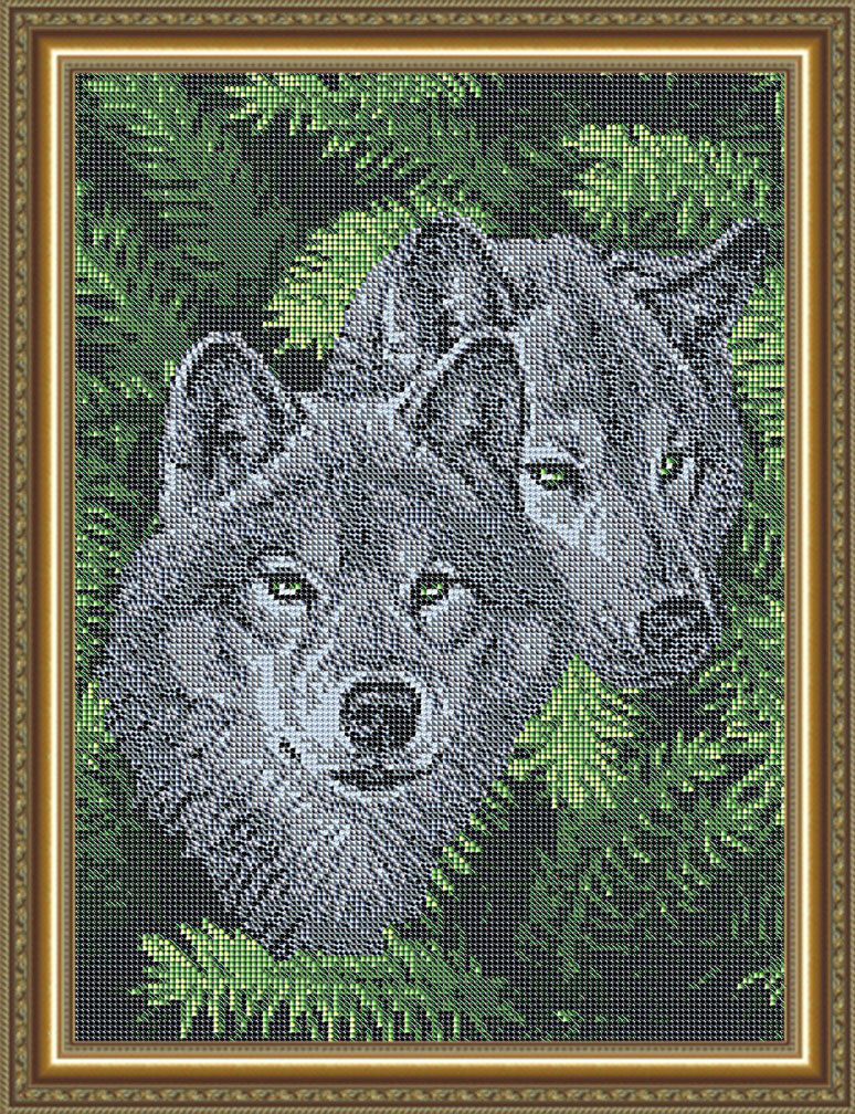 Волки в лесу вышивка.