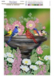 Птички на фонтане вышивка бисером.