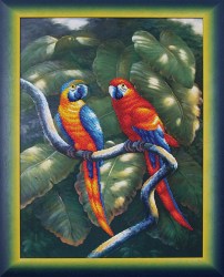 Краски джунглей вышивка попугаи.