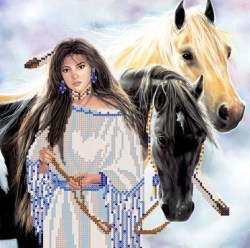 Грация вышивка девушка с лошадьми.