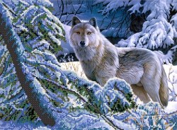 В зимнем лесу волк вышивка