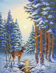 Лесной олень вышивка зима.