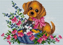Алмазная мозаика Собака и котенок