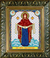 Икона Пресвятой Богородицы Покрова бисером.