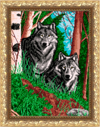 Вышивка волки в лесу.