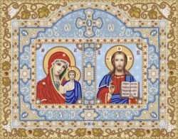 Иконостас бисером Богородица Казанская и Христос Спаситель.