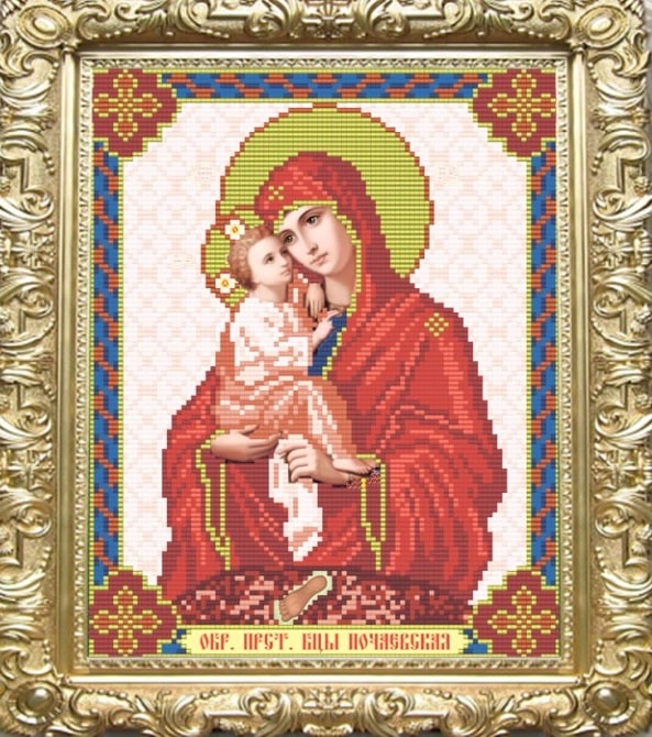 Икона бисером Богородица Почаевская