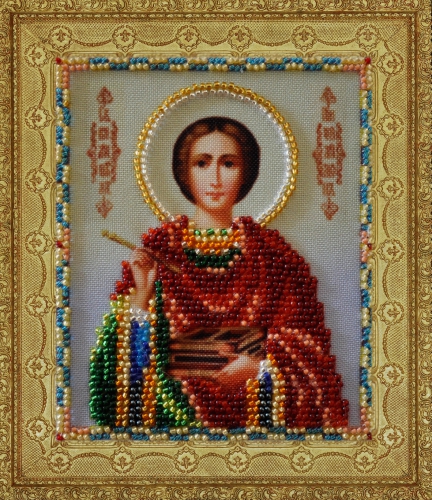 Икона Святой целитель Пантелеймон бисером.