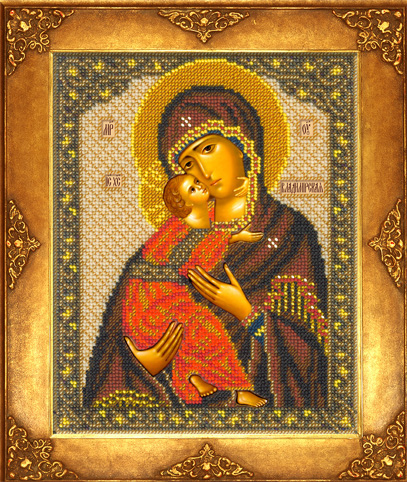 Икона Богородица Владимирская бисером.